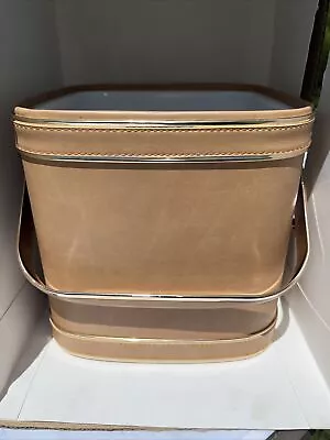 Culver Square 4qt Ice Bucket Natural 896 Acrylic Lid Gold Trim Faux Leather • $32.50