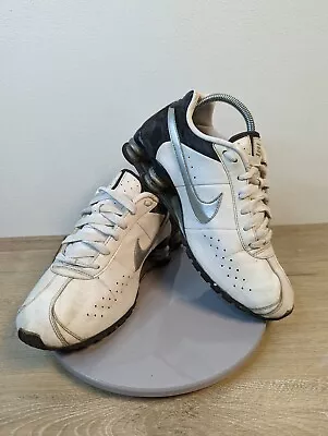 Nike Shox Mens 8.5 White Black Classic Leather Running Shoes Sneakers Trainers • $59.95