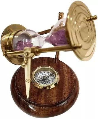 Brass Sand Timer Wood Base With Compass Nautical Hanging Sand Clock 2 Minutes • $24.99