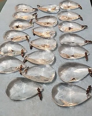 Vintage Lead Cut Glass Crystal Chandelier Droplets Bundle Of 20 Crystals Brass  • £20