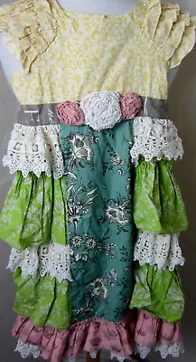 Mustard Pie Dress Size 8 Ruffled Fairy Boho Crochet Roses • $20.59
