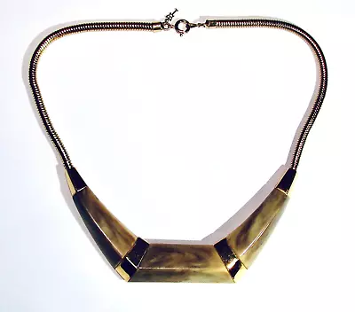 Vintage Crown TRIFARI Gold TONE MODERNIST LUCITE FAUX HORN Choker Necklace • $25.99