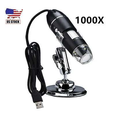 Digital 1000x USB Microscope Camera 8 LED OTG Endoscope Magnification W/ Stand • $16.63