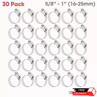 30Pcs Stainless Steel Hose Clamps Reliable Small Fuel Line Air Vacuum 5/8 - 1  • $13.99