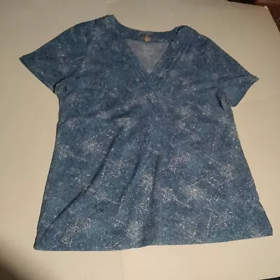 J.jill Blue Pattern Short Sleeve V-neck Blouse XL Women's • $10.99