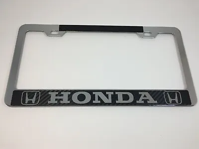 Honda Carbon Fiber Halo Style Mirror Chrome Stainless Steel License Plate Frame • $17.99
