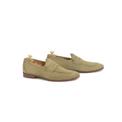 £151.85 • Buy Carlos Santos Suede Penny Loafer Shoes Beige Bologna Construction 9237B
