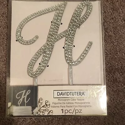 WEDDING MONOGRAM CAKE TOPPER “H”new David Tutera Rhinestones Silver Letter • $5