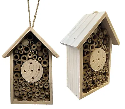 2 X Hanging Wooden Bee Beetle & Insect House Garden Bug Hotel Natural Shelter • £9.99