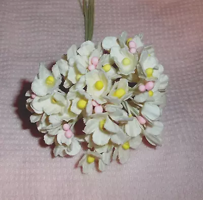 VINTAGE White Flocked Parchment FORGET ME NOT Floral Bunch Pick Dolls & Crafts • $4.99