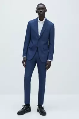 Zara Essentials Medium Blue Trouser Suit 30R Pants Unfinished Hem NWOT • $49.99