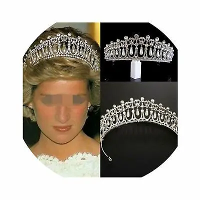 $16.99 • Buy Vintage Silver Plated Queen Princess Diana Crown Crystal Pearl  Bride Tiara 