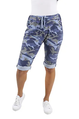 £14.99 • Buy Womens Camouflage Magic Shorts Italian Lagenlook Casual Ladies Jogger Hot Pants 