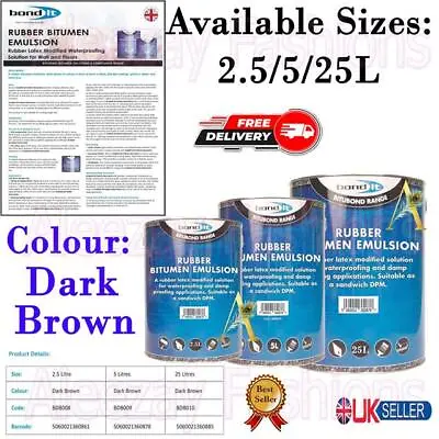 2.5/5/25L Bitumen Emulsion Rubber Latex Liquid DPM DPC Damp Proof Proofing Paint • £18.25