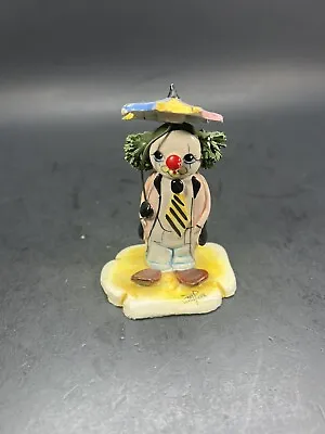 Vintage Zampiva Ceramic Clown With Umbrella Small Flat Figurine Italy 3.5 Inch • $14.99