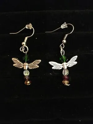 Dragonfly Earrings Silver And Crystal Handmade Elven Spirit Jewellery • $15.16