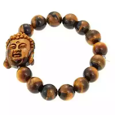 HSN Rarities Sterling Silver Brown Tiger's Eye Buddha Bead Stretch Bracelet • $99.99