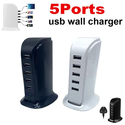 Multi 5 Rapid USB Port Desktop Charger Tower Charging Station Main Power Adapter • £8.14