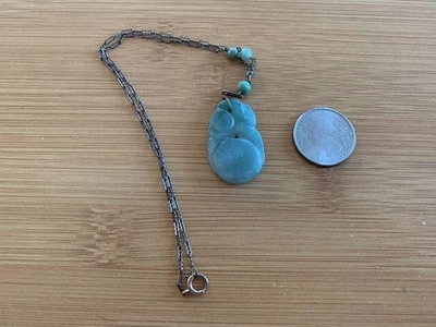 $32 • Buy Vintage Antique Art Deco Carved Gourd Jade Pendant Necklace