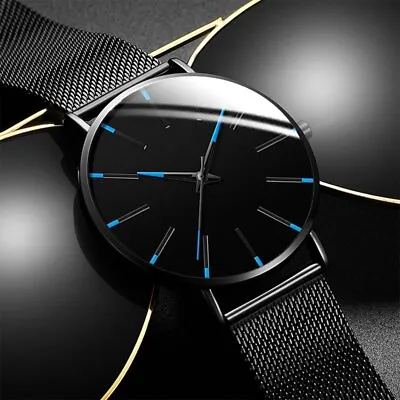 Watches Men's Ultra Thin Business Mesh Strap Quartz Watch Stainless Analog Wrist • £5.90