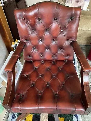 Captain’s Office Desk Chair Swivel Traditional PU Leather.  Made In Norway • £150