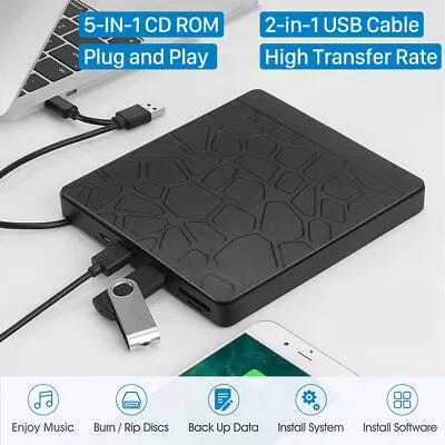 £26.99 • Buy External Slim CD/DVD Drive USB DVD/CD Rom Rewriter Burner Writer For Laptop