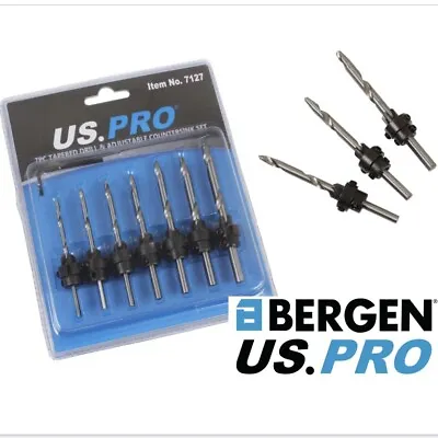 US PRO 7pc Tapered Drill And Countersink Bit Set Adjustable Depth HSS-G No5-12  • £8.99