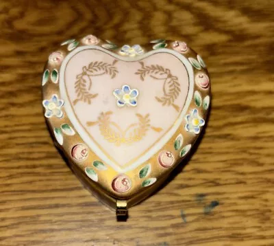 Porcelain Heart Mini Hand Painted Hinged Trinket Box 1  X 2  X 2  • $7.11