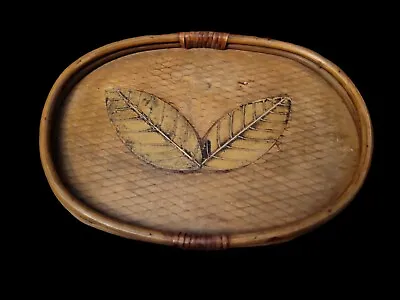 Vintage Oval Woven Ratten & Bamboo Boho Serving Tray Plants Knick Knacks Vanity • $18