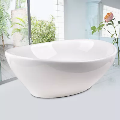  Vanity Wash Basin Sink Countertop Oval Ceramic Curved White 410 X 330 Bathroom • £23.99