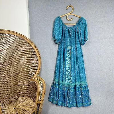 Saffron Road Dress Size M L Long Maxi Blue Green Boho  • $75