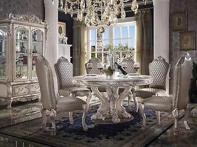 NEW Traditional Antique White 7 Piece Dining Room Round Table Chairs Set ICA5 • $3688.86