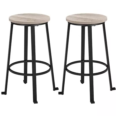 Counter Height Bar Stools Metal Bar Stools Backless With Round Top Set Of 2 Grey • £34.99