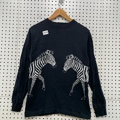 VTG 70s Anvil Zebra Shirt Mens Medium Black Long Sleeve USA 18x25 Single Stitch • $33.99