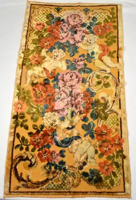 Vtg Italian Chenille Cut Velvet Floral Cherub Fabric Wall Hanging Table Runner • $59.99