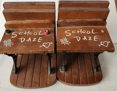 School Desk Bookends  School Daze  Cast Iron & Wood Vintage With Apple & Inkwell • $19.99