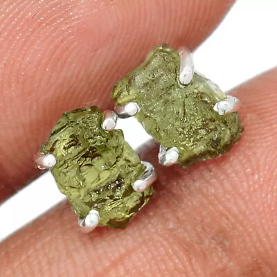 Natural Genuine Czech Moldavite 925 Silver Earrings - Stud Jewelry CE17985 • $5.50