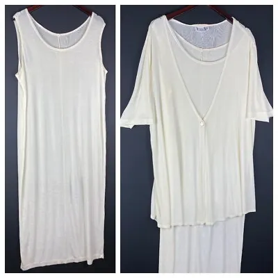 Vikki Vi 2 Pc Set Outfit 2X XXL Dress Cardigan Jacket Ivory White Liquid Knit P • $35.99
