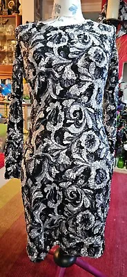 Stunning Cotton Club Black/Silver Sequin Dress Size 12 • £12.50