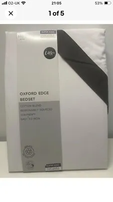 Marks And Spencer Oxford Edge Cotton Blend Super King Size-bedset Bnwt • £30