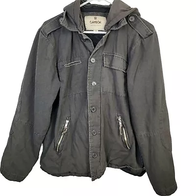 Carbon Vintage Y2K Hooded Jacket Men Medium Cargo Utility Coat Button • $40
