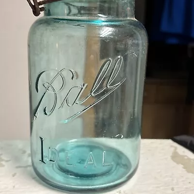 VINTAGE BALL IDEAL QUART JAR- ORIGINAL LID AND WIRE Hardware-green Tint  #0 • $25