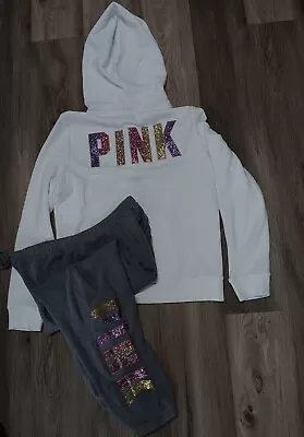 PINK Victoria's Secret Rainbow Bling/Sequin XL Sweatpants & L Matching Hoodie • $140