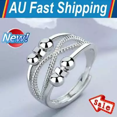 Adjustable Anxiety Ring Silver Relieve Fidget Spinner Worry Beads Meditation IH • $5.96