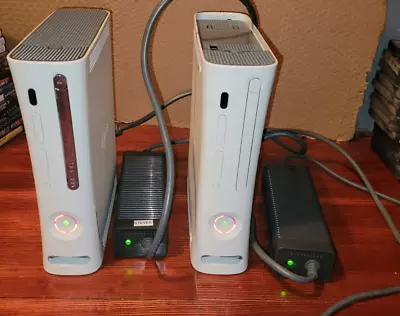 2 Microsoft Xbox 360 White Consoles With Power Supplies/RROD/For Parts Or Repair • $27