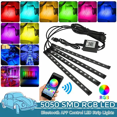 Car RGB 48 LED Light Strip Interior Atmosphere Neon Lamp Remote Control For Cars • $10.39