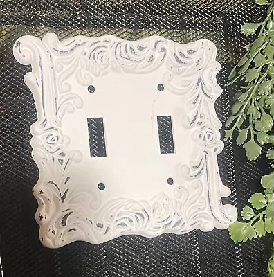 Vintage Double Light Switch Plate Antique White Ornate Cover French Provincial • $12.13