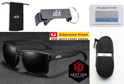 $59.99 • Buy Etch Holbrook Polarized Sunglasses Mens One Piece UV400 Black Frame Black Lenses