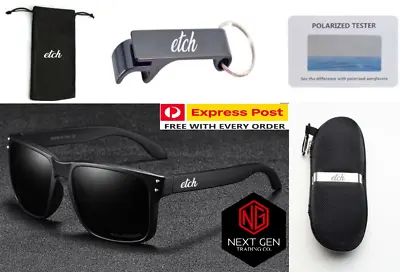 Etch Holbrook Polarized Sunglasses Mens One Piece UV400 Black Frame Black Lenses • $49.99