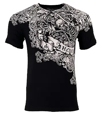 Archaic By Affliction Men's T-Shirt Messy Life Skulls Biker Black • $24.95